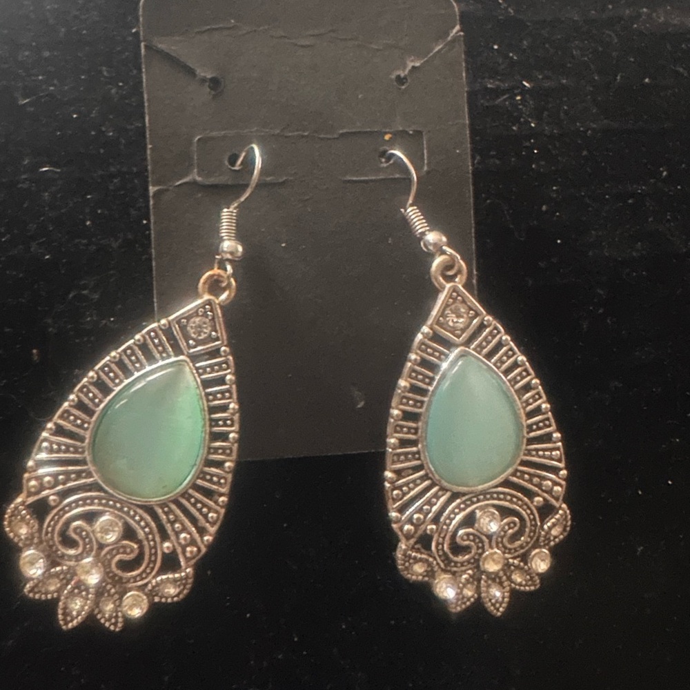Elegant Teardrop Earrings with Green Accents